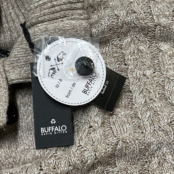 Buffalo David Britton Sweater Mens L Tan Cable Knit Mock Neck 1/4 Button Preppy - Picture 7 of 14
